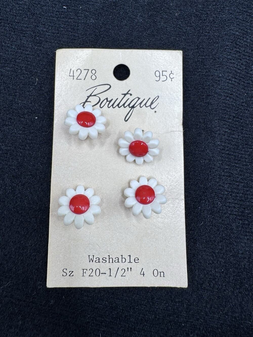 Vintage Boutique Daisy Flowers Plastic Buttons Red and White Card New